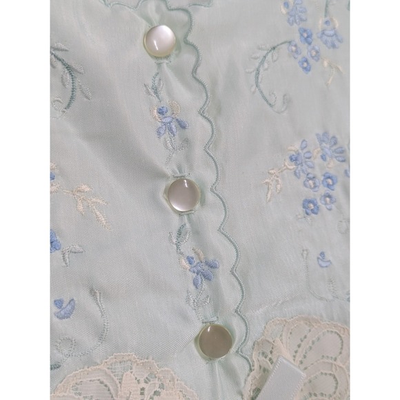 SINGLE STITCH!😍Vntg Barbizon Nightgown M Pale Mint Satin Embroidered Lace Trim - Picture 4 of 16